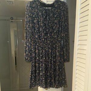 KAREN KANE Floral Long Sleeve Dress. Multicolored (blue with gold metallic)
